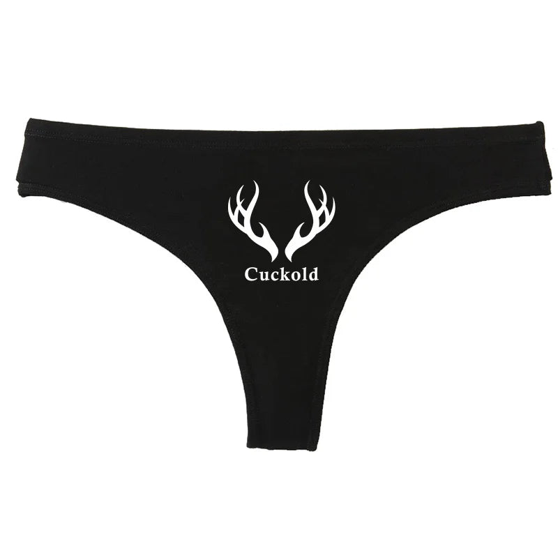 Cuckold Heart with Antlers G-string Women's Cotton Thong Breathable Comfortable Female Underwear Girls Hot Panties Sexy Lingerie