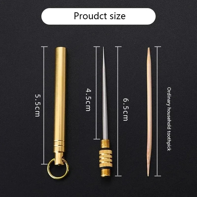 Titanium Brass Metal With Key Ring Fruit Pick Tooth Cleaning Personalized Brass Toothpick Toothpick Fruit Fork Toothpick Tube
