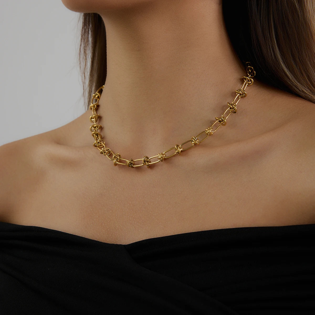 Youthway New Design DIY Chain Necklace 18K Gold Plated Stainless Steel Metal Knot Chain Hollow Necklace Accessories Gift For Her