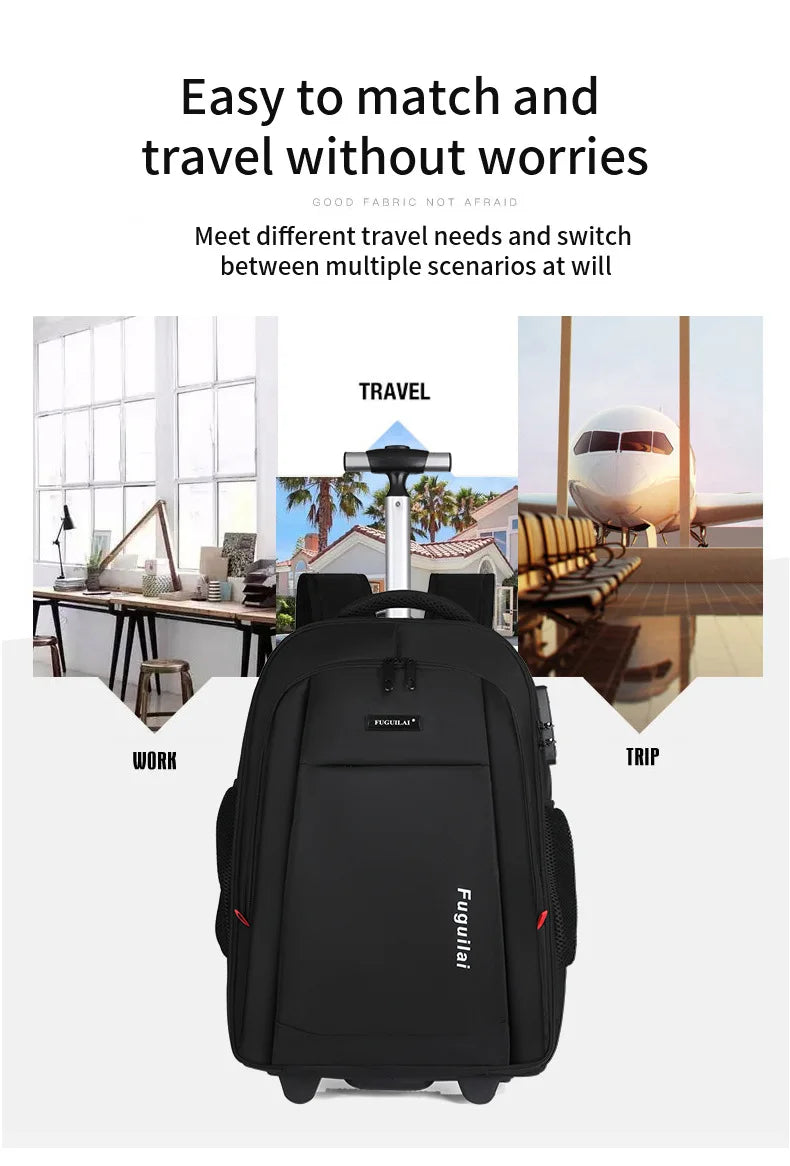 Men Trolley Backpack Rolling Luggage Travel Backpacks Trolley Bag with wheels Business Wheeled Backpack Cabin Carry on Luggage