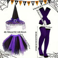Halloween Witch Costume Set Witch Hat Striped Tights Tutu Skirt Party Fancy Dress Outfit for Holiday Cosplay Dress Up