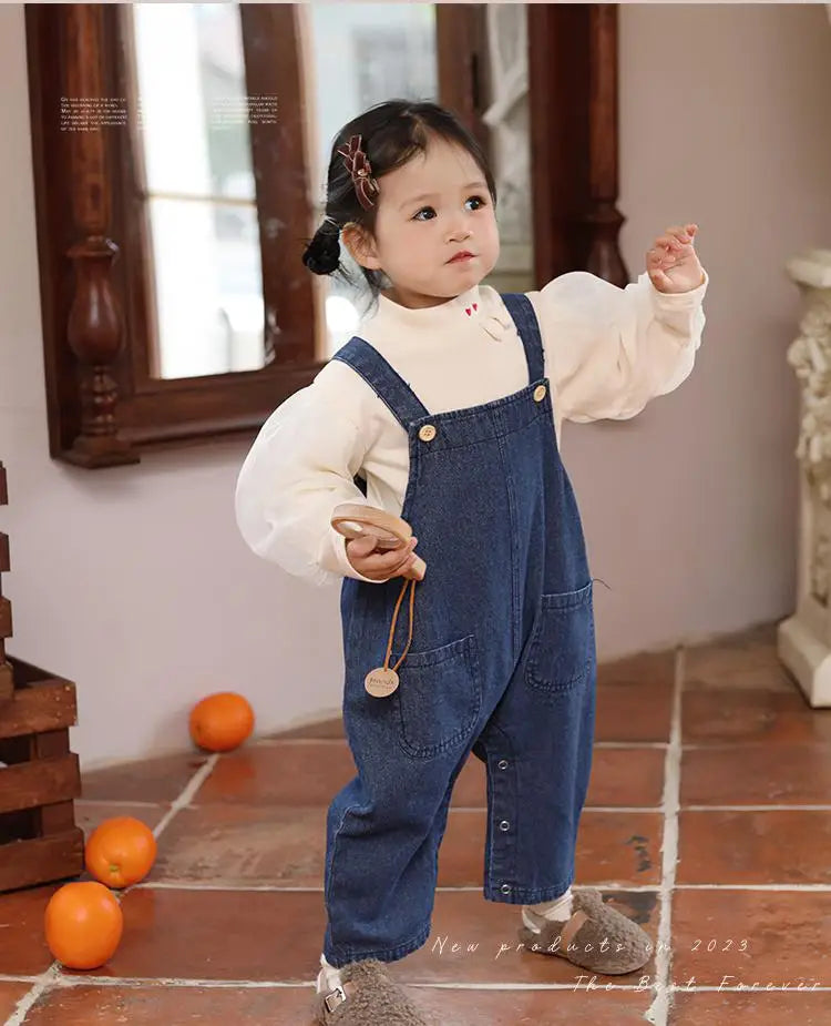 2025 Autumn New Baby Girls Cute Rabbit Ears Denim Overalls Solid Infant Sleeveless Jumpsuit Toddler Casual Strap Jean Trousers
