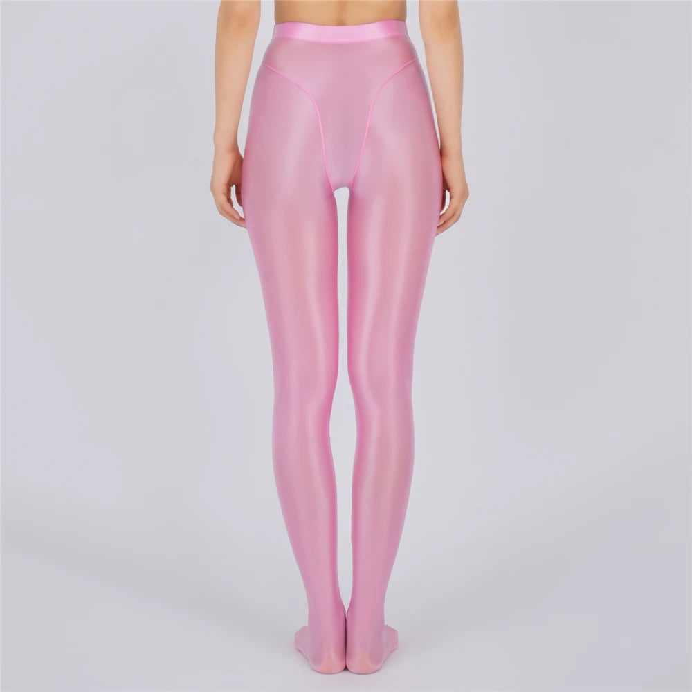 Sexy Women Thin Sheer See Through High Waist Sexy Tight Silk Shiny Pencil Pant Oil Glossy Candy Color Yoga Leggings Pants