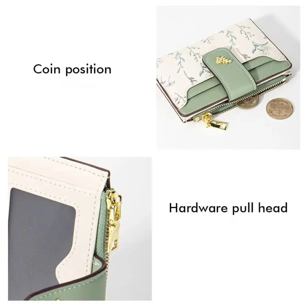 Fashion PU Leather Women Short Wallet Zipper Hasp Small Flowers Card Holder Slim Small Wallet Multi-Cards Coin Purse For Girl