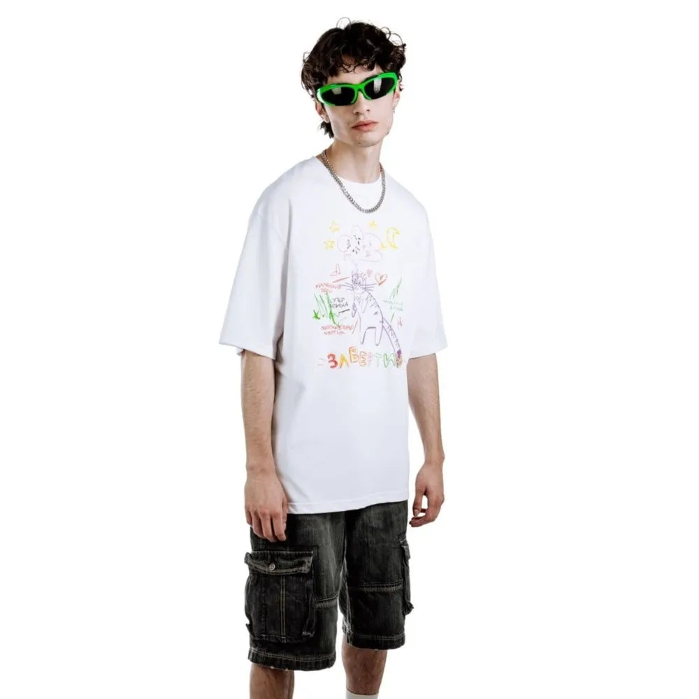 Streetwear Men's Clothing Cotton Cat Graphic Print Korean Fashion Harajuku Goth Y2k Hip Hop Short Sleeve Top Tee Oversize Tshirt