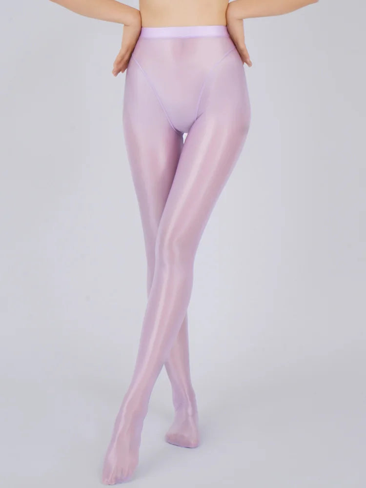Sexy Women Thin Sheer See Through High Waist Sexy Tight Silk Shiny Pencil Pant Oil Glossy Candy Color Yoga Leggings Pants