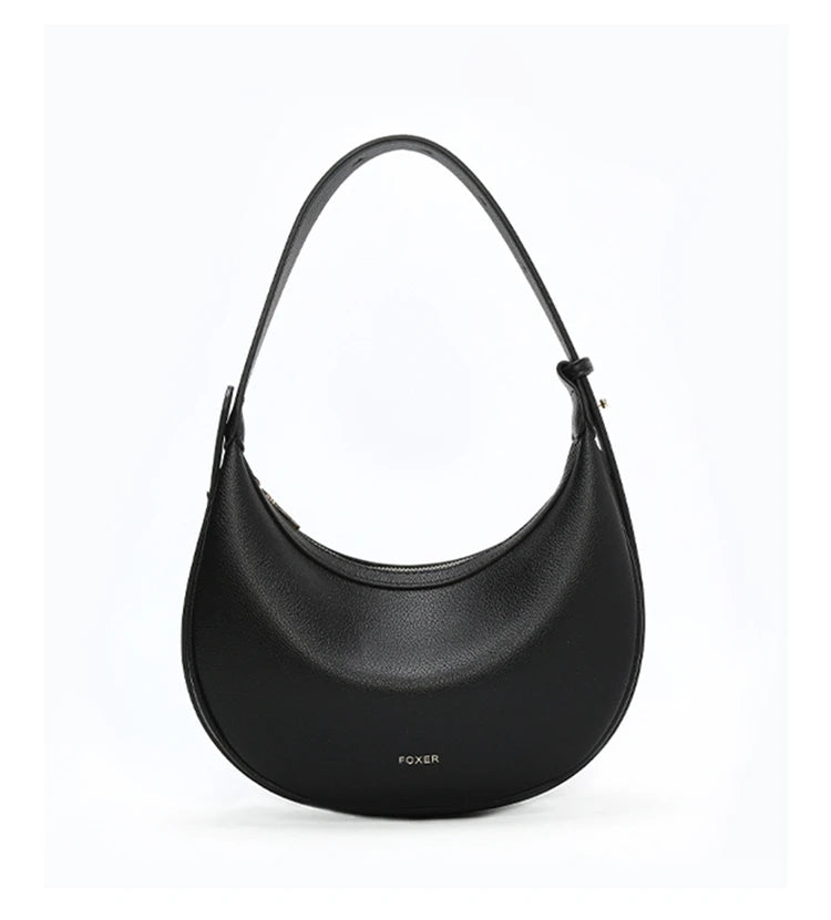 FOXER Brand PU Leather Women's Shoulder Bag Fashion Female Underarm Hobo Bag Crescent Half-moon Bag Travel Small Crossbody Bag