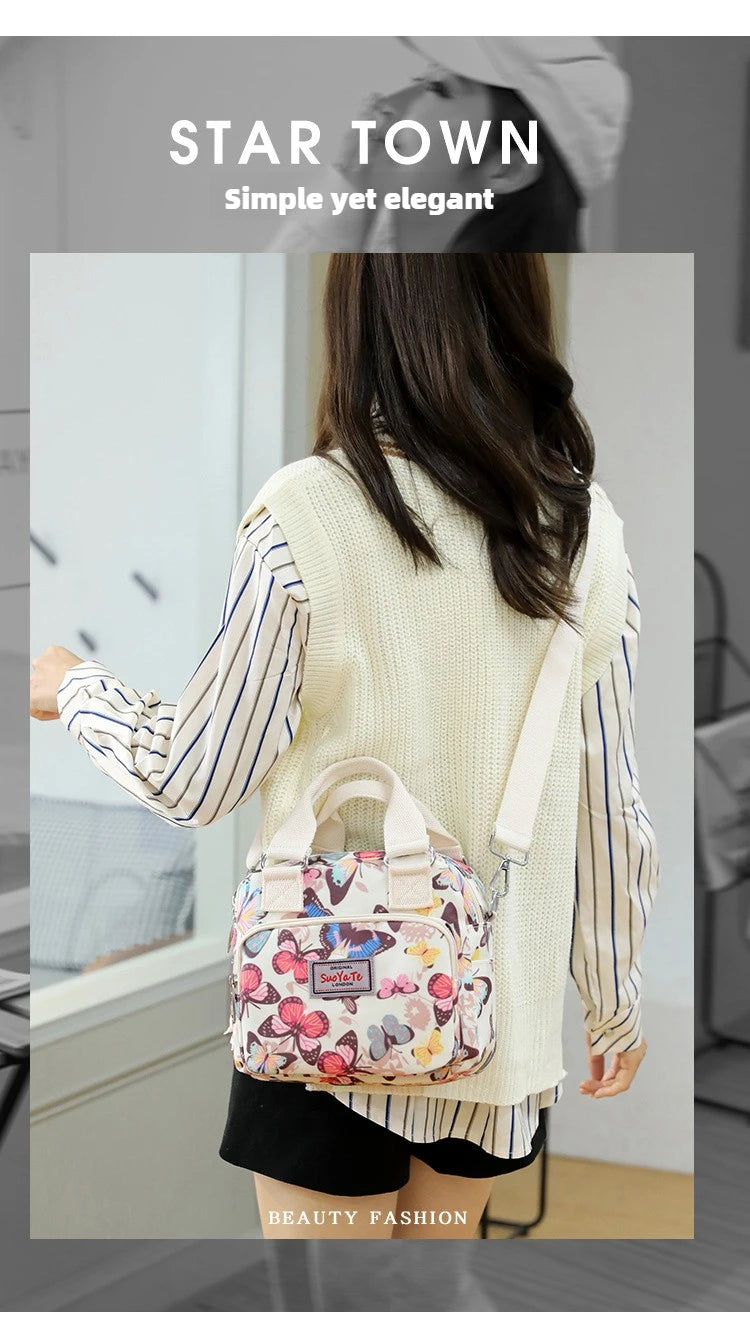 Brand Women Crossbody Bag Portable Female Shoulder Bags Printed Flower Nylon Messenger Bags Multi-pocket Ladies Handbags Bolsa