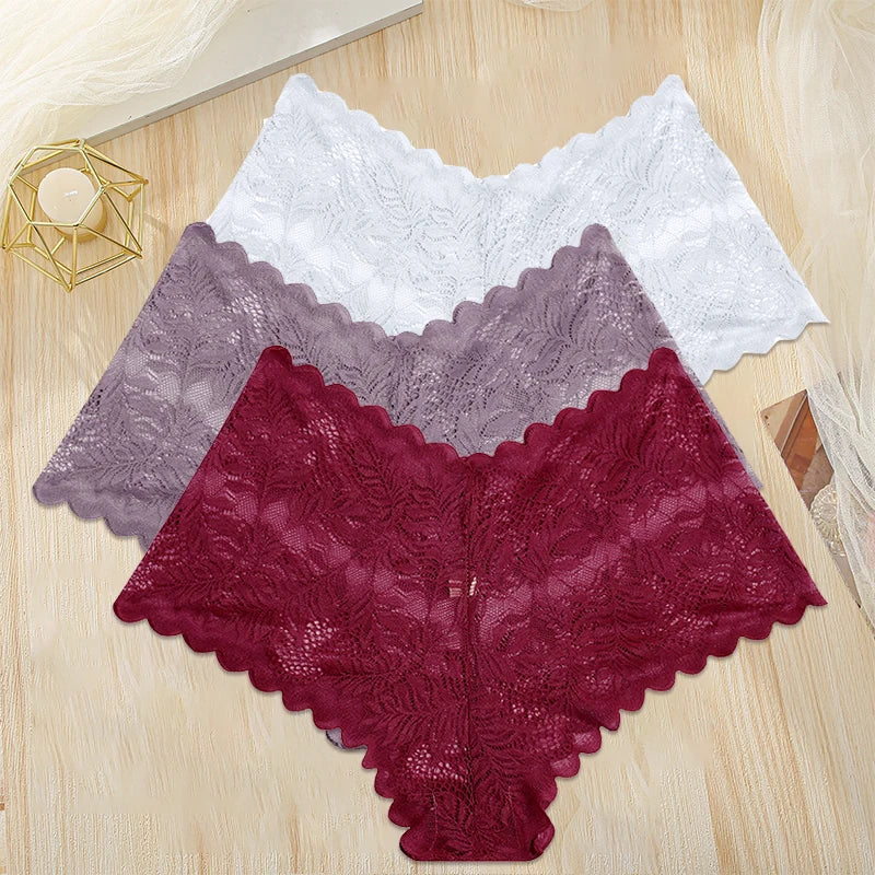 FINETOO 3PCS/Set Women Floral Lace Panties High Waist Briefs Sexy Lingerie Pantys S-XL Underpants Female Underwear Intimates