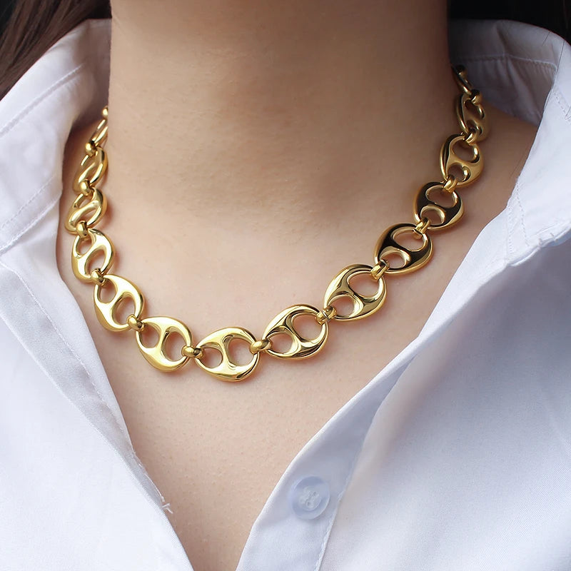 Gold Color Big Thick Necklace Chain for Women Pig Nose Design Links Necklace Chunky Chain Necklace Exaggerated Punk Style Party