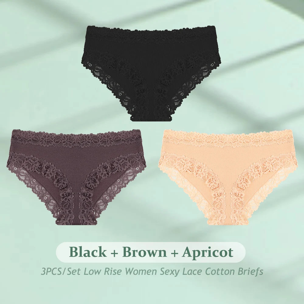 3PCS/Set  Women Cotton Seamless Panties Sexy Low Waist Sretch Solid Color Briefs Female Breahtable Underwear Ribbed Lingerie