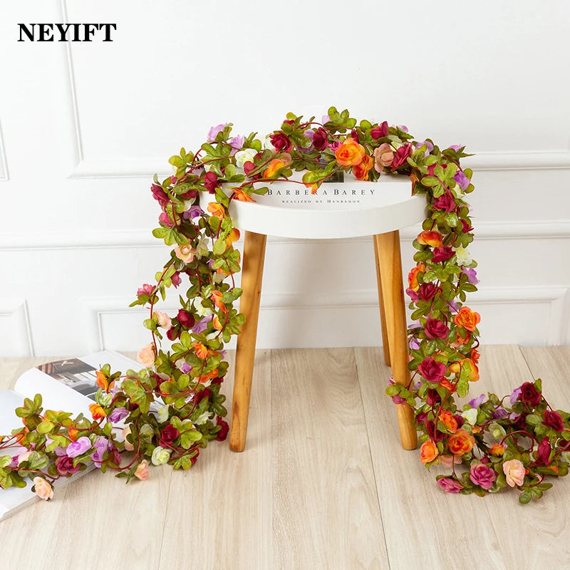 2.5M Rose Artificial Flowers Christmas Garland for Wedding Home Room Decoration Spring Autumn Garden Arch DIY Fake Peony Vine