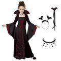 Halloween Costume for Kids Halloween Fantasy Vampire Costume Girls Long Tutu Dress Kids Carnival Outfit Gothic Feather Clothes