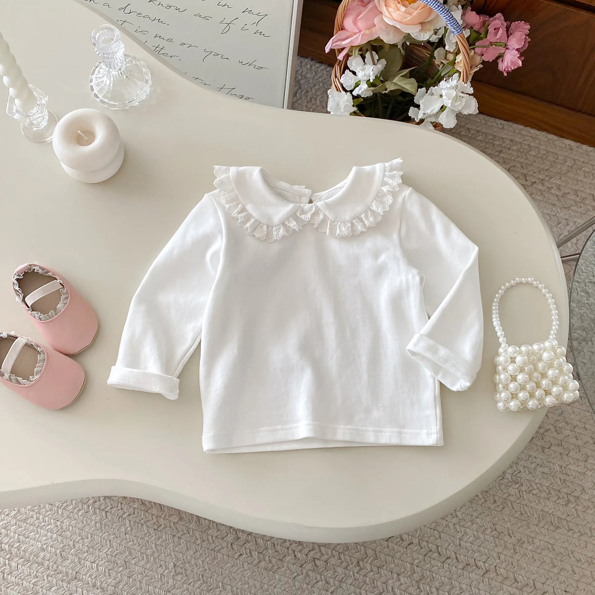 2026 Autumn New Girls Long Sleeve Bottoming Shirts Solid Children Cotton T Shirts Baby Girl Peter Pan Collar Tops Kids Clothes