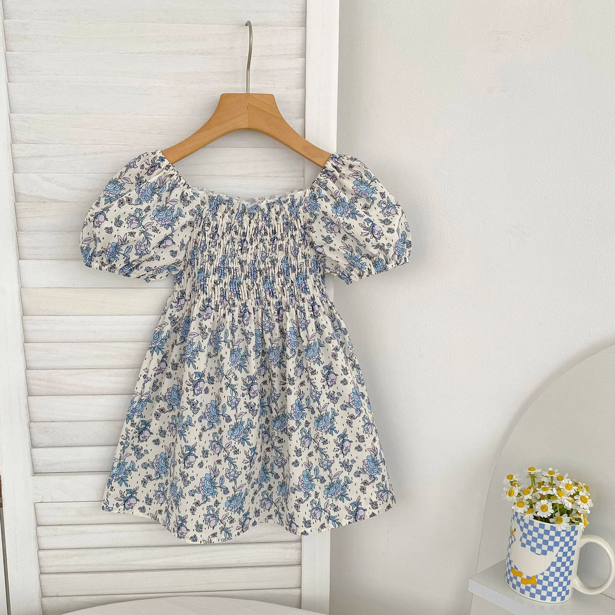Toddler Girls Floral Princess Dress Little Girl Cotton Short Sleeve Blue Flowers Party Dress Summer Casual Dresses Kids Clothes