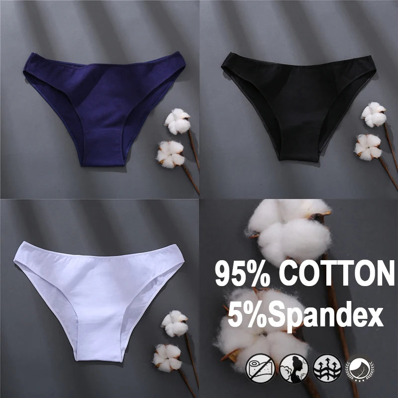 Women Sexy Cotton Panties Solid Color Underwear Simple Style Briefs Low Waist Breathable Panties Female Soft Intimates Lingerie