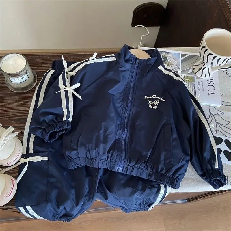Korean-Style Girls' 2-Piece Set - Bow Detail Jacket + Casual Pants | Spring Toddler Outfit (Ages 3-8) Toddler Girl Clothes