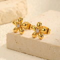 Stainless Steel Zircon Flower Stud Earrings for Women,18K Gold Plated Daily Earrings,Fashion Jewelry Mother's Day Gift