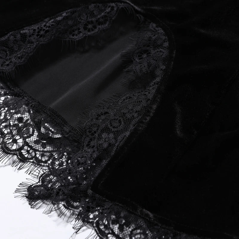 Elegant Lace Velvet Patchwork Women Top Flare Long Sleeve O-neck Split Female Blouse 2026 Spring Summer Lady Clothes New
