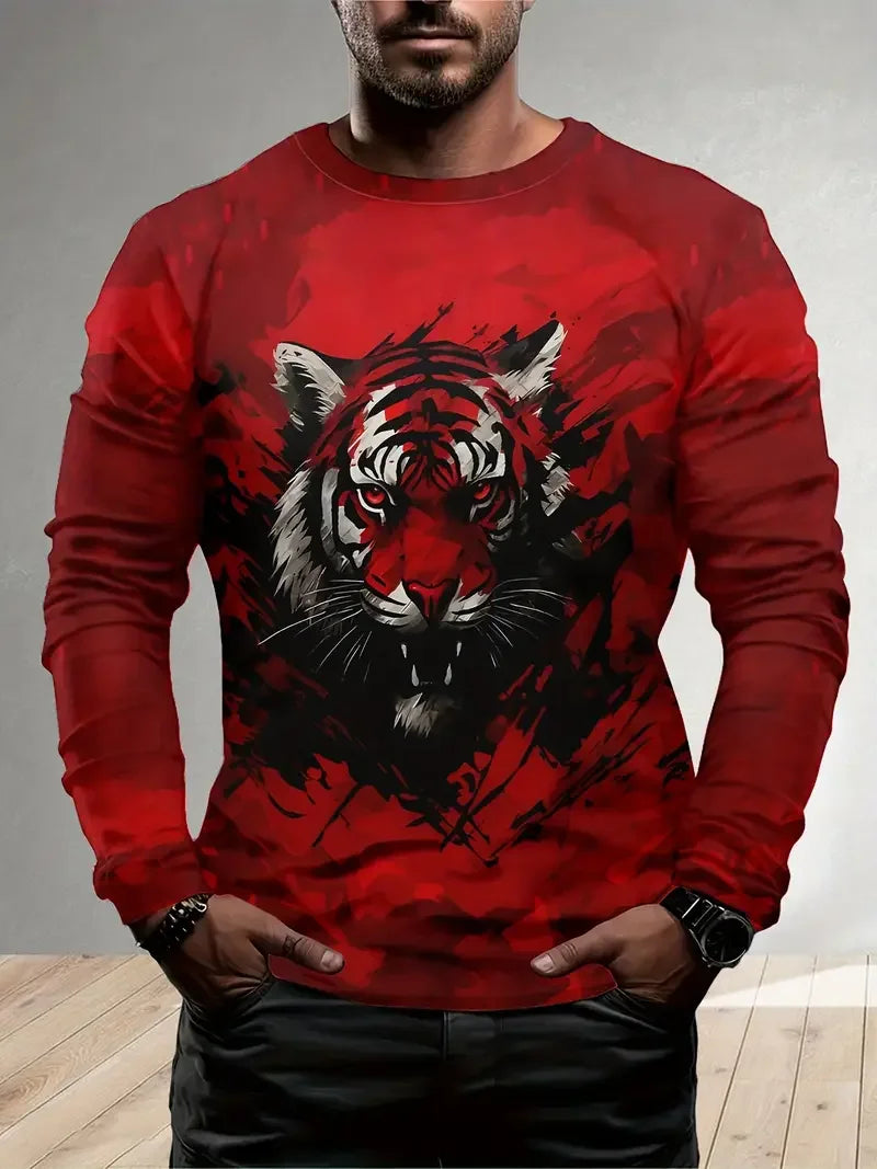 Vintage Men's Long Sleeve T-shirt 3D Golden Dragon Printed t shirts Harajuku Oversized Tops Casual Men's Outdoor Jogging T-Shirt