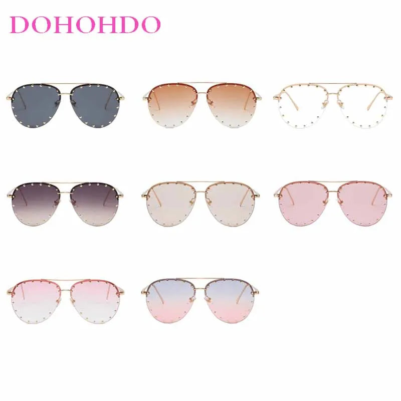 DOHOHDO New Ladies Metal Rivet Pilot Sunglasses Women Luxury Personality Glasses Cool Eyewear Shades Lady Oculos De Sol UV400