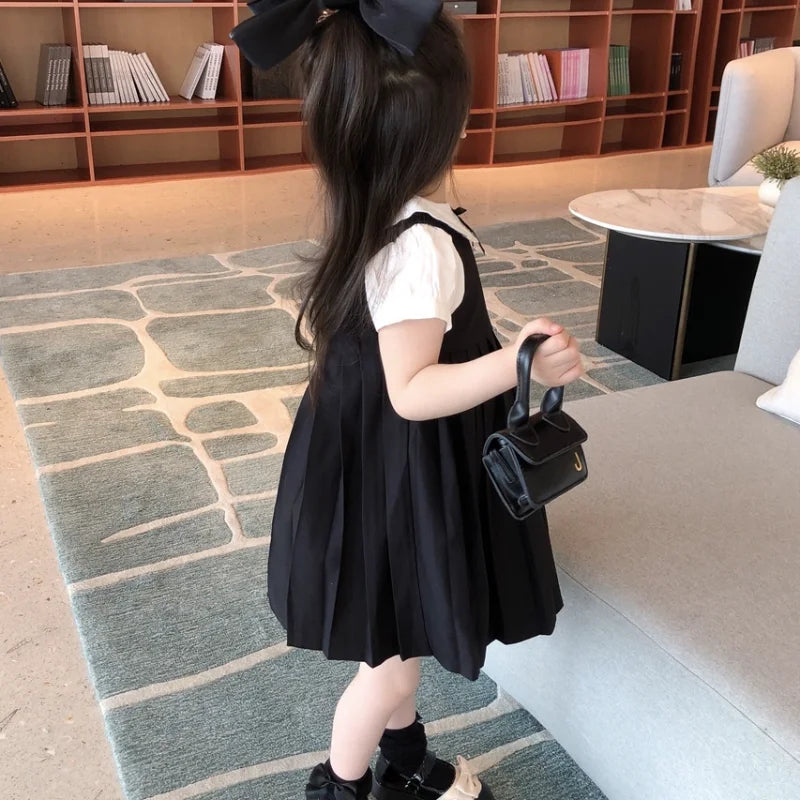 Girls Pleated Dress Kids Japanese Korean Preppy Style Princess Doll Collar Dresses Baby Dress Primary School Uniforms