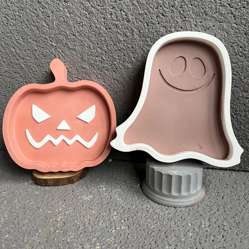 Pumpkin Jar Storage Box Silicone Mold Halloween Concrete Candle Holders Ghost Candy Box Tray Epoxy Resin Mould DIY Home Decor