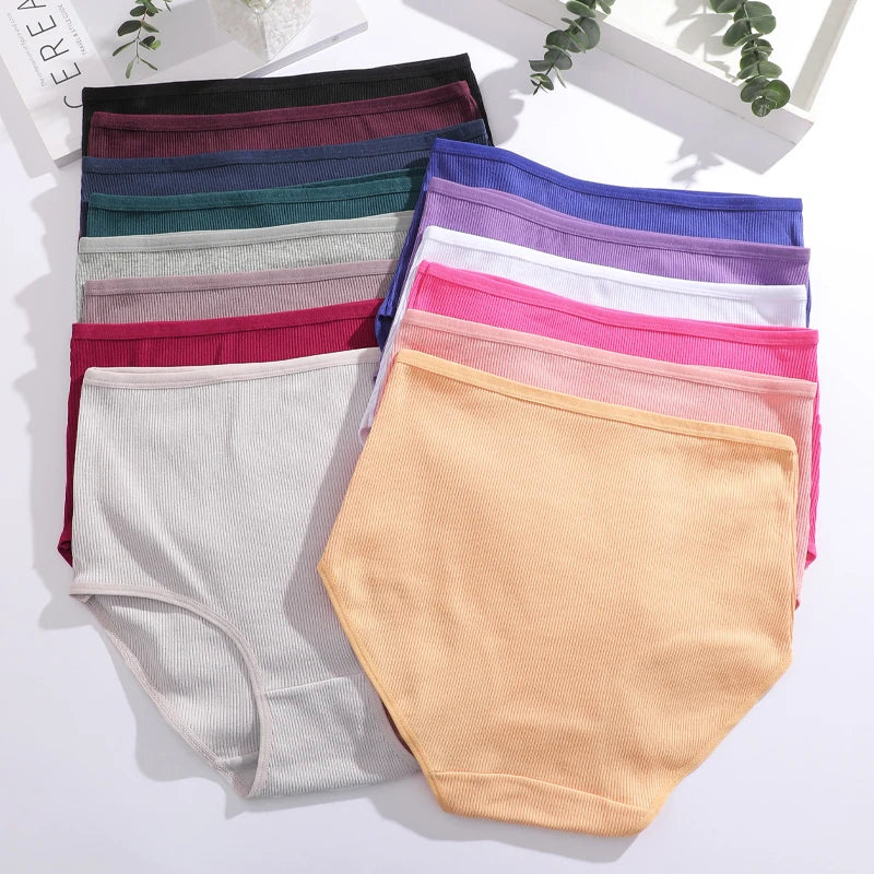 5PCS High Waist Cotton Underpants Women's Sexy Comfortable Briefs Seamless Breathable Panties Girls Stretch Soft Lingerie S-XXL