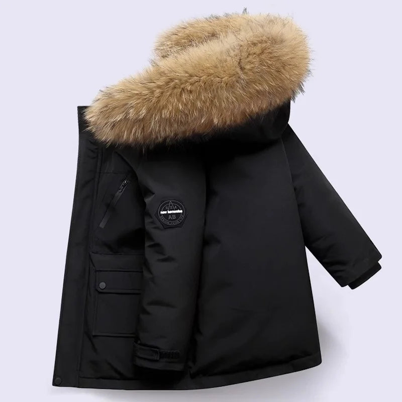 -30℃ Winter Kids Jackets Padded Cotton Clothes Coats Boys Girls Thick Plus Velvet Warm Parka Hooded Outerwear Snowsuit 5-12Y