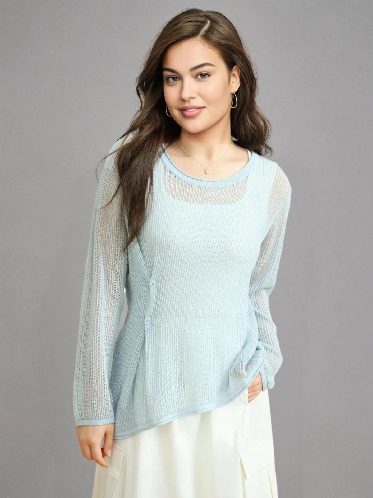 DUSHU Plus Size 2025 Spring Summer New Hollow Sunscreen Knit Cardigan For Women Thin All-match Cardigan Chic Top 25DS81287