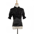 Victorian Gothic Lolita Blouses Women Japanese Y2k Chic Ruffle Striped Tops Vintage Elegant Office Lady Sweet Puff Sleeve Shirts