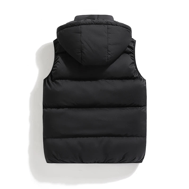 Autumn Winter Men Hooded Thicken Casual Sleeveless Vests Jackets Coat Mens Detachable Hat Waistcoat Vest Man Cotton Outwear Vest