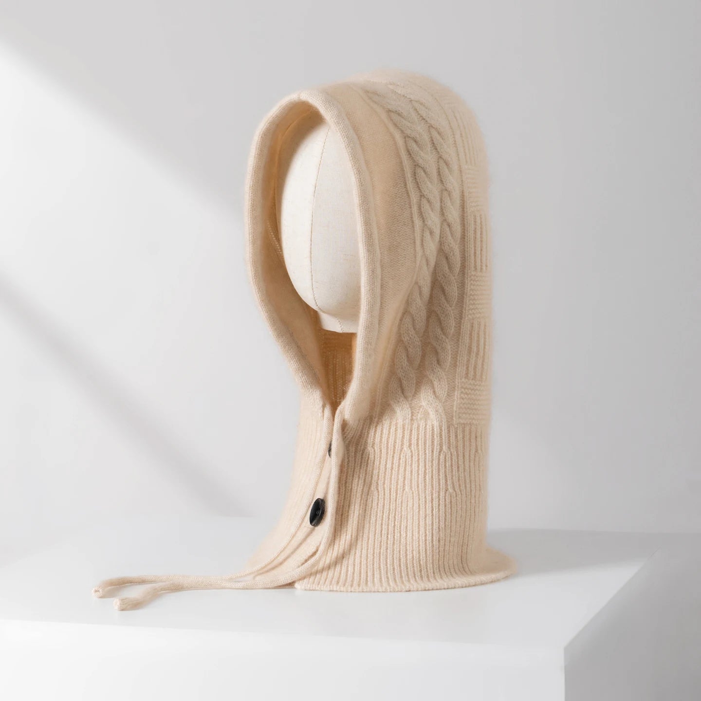 100%Quality Cashmere Balaclava Hoods For Women Warm Ring Scarf Beanie Hat Windproof Hooded Button-up Neck Collar Knitted Hat