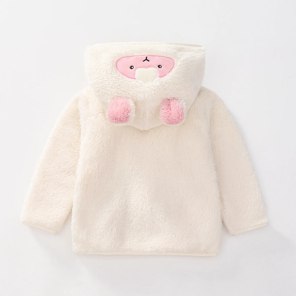 1 2 3 4 5 Years Autumn Winter Plush Boys Jacket Cute Ears Keep Warm Princess Girls Coat Hooded Zipper Outerwear New Kids Clothes