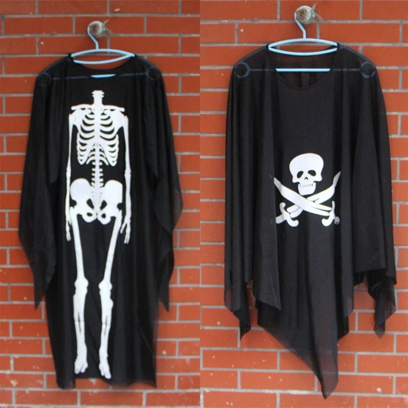 Halloween Adults Kids Cosplay Robes Skeleton Printed Masquerade Scary Costumes Cloak Carnival Party Clothes Stage Wear