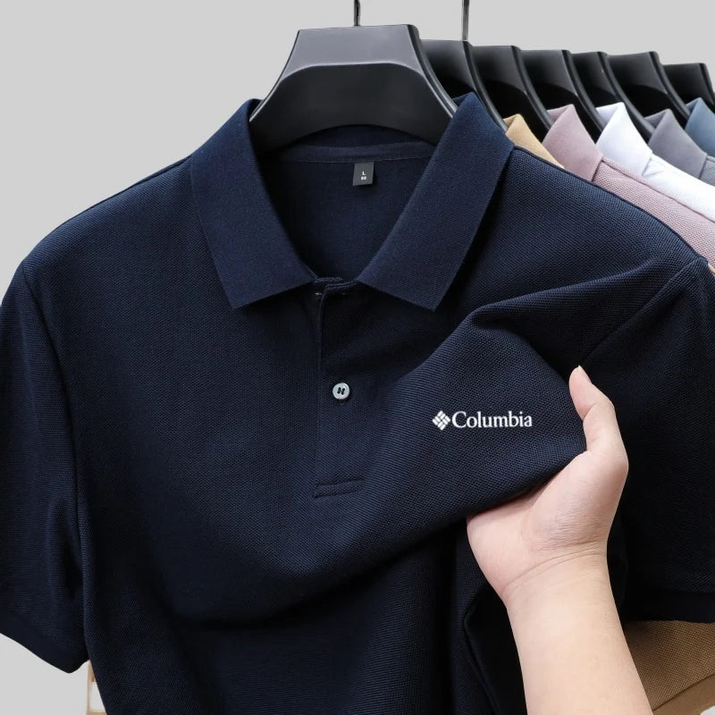 100% algodón, marca de lujo personalizada, bordado exquisito, manga corta de verano, polo para hombre de gama alta, cómodo, color sólido