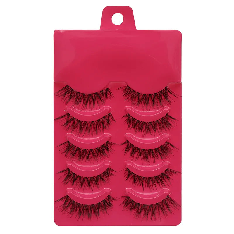 LTWEGO Fake Eyelash Mink Lashes 5 Pairs Little Devil Eyelashes Natural Daily Makeup Manga Eyelashes Clear Band Eyelashes Cilios