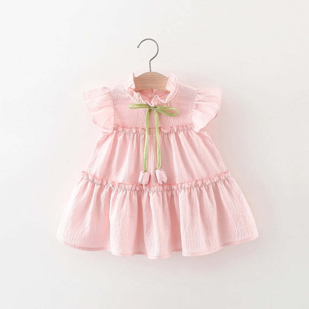 9-Month-4 Years Old Pink Ruffled Sleeve Baby Girl Dress, Summer New Soft And Comfortable Children'S Sleeveless Clothes