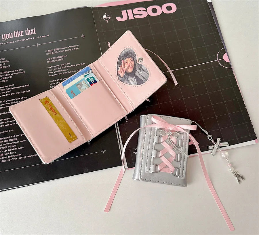Silver Sweet Wallets for Women Y2k Strap-on Designer Original Fashion Short Coin Purse Korean Style Casual New Cute Wallet Purse