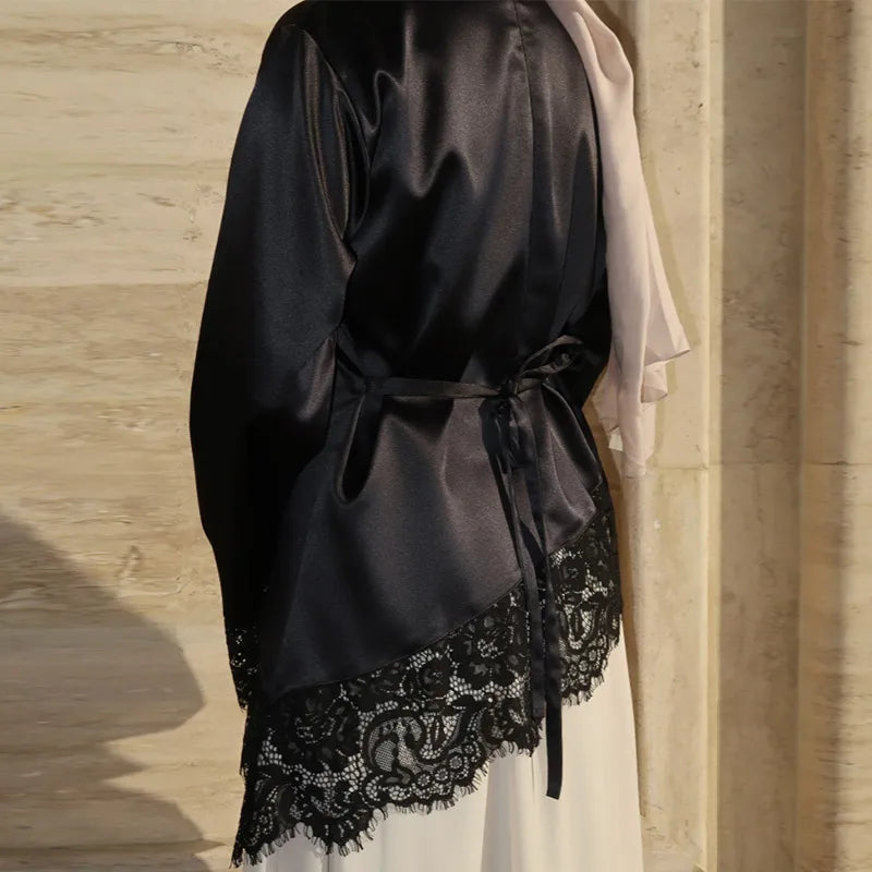 Elegant Lace Velvet Patchwork Women Top Flare Long Sleeve O-neck Split Female Blouse 2026 Spring Summer Lady Clothes New