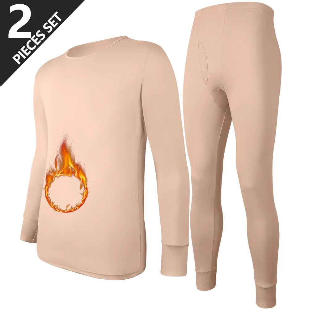 Thermal Underwear for Men Winter Fleece Bottom Johns T-shirt 2PCS Elastic Casual Home Suit Skin-friendly Breathable Clothing New