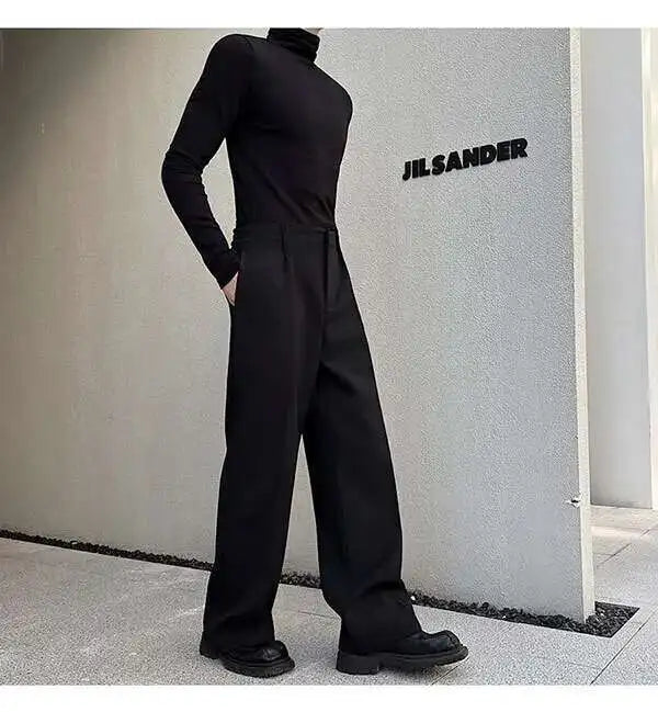 IEFB Men's Suit Pants Solid Color Niche Design Korean Style Casual Straight Elastic Waist Versatile Trousers 2023 New 9C2269