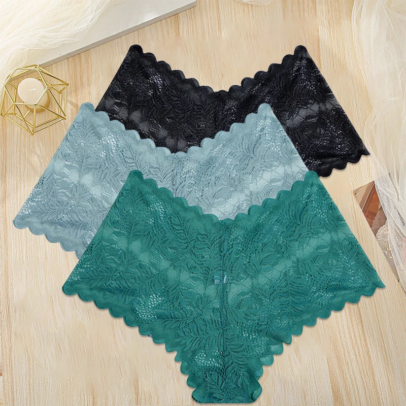 FINETOO 3PCS/Set Women Floral Lace Panties High Waist Briefs Sexy Lingerie Pantys S-XL Underpants Female Underwear Intimates