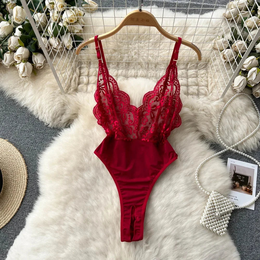 Sexy Cute Sweet Lace Backless Jumpsuit Women Slim Fit Bodysuit Girl Strap Bow knot Cosplay Hot Sweet Bow Ribbon Lingerie Dress
