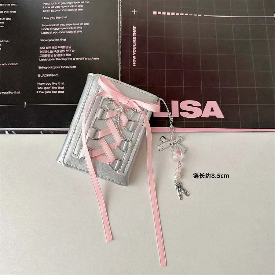 Silver Sweet Wallets for Women Y2k Strap-on Designer Original Fashion Short Coin Purse Korean Style Casual New Cute Wallet Purse