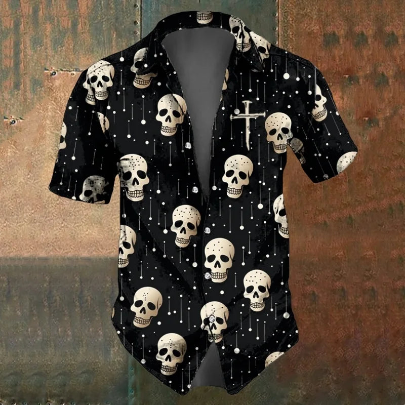 Cool Skull Graphic Beach Shirt For Men Flower Cross Butterfly 3D Print Hawaiian Shirts Summer Vacation Loose Short Sleeve Blouse