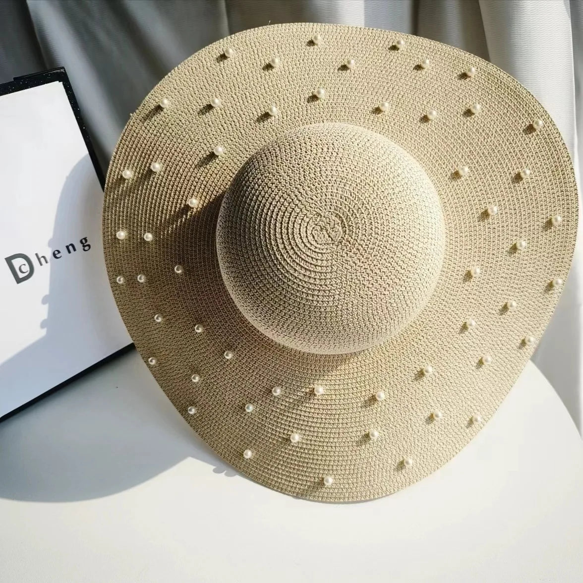 Hand made Pearl Straw Hat For Women's Summer Wide side Jazz Dress Cap Holiday Sun Protection Beach Hats