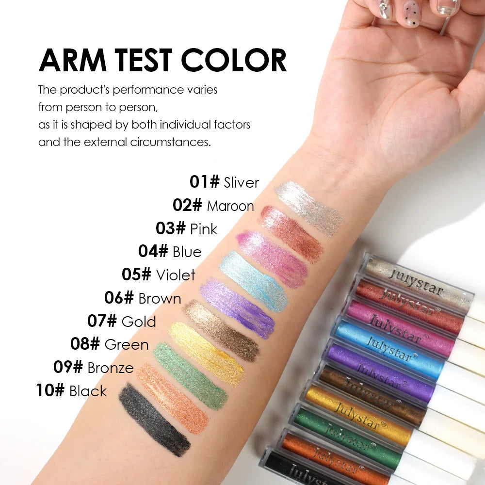 10 Colors Waterproof Liquid Eyeshadow High Shine Long-Lasting Sparkling Eye Shadow Metallic Pink Purple Party Stage Eyes Makeup