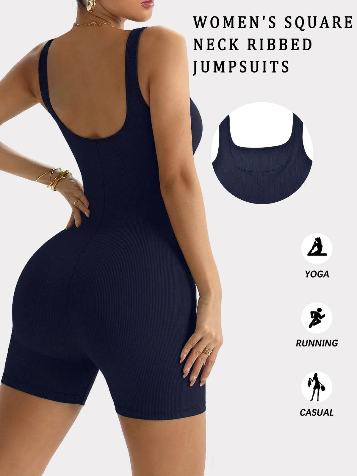 Women'S Square Neck Ribbed Jumpsuits，Women's Sleepwear & Loungewear