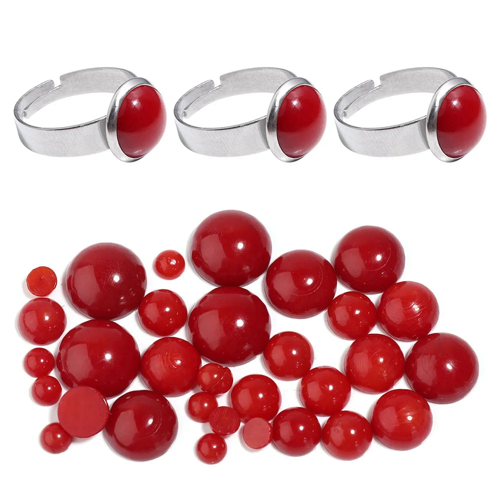 1-10Pcs Red Coral Cabochon Beads Round Shape Natural Cabochon Beads for DIY Jewelry Making Bracelets Necklace Rings Accessories